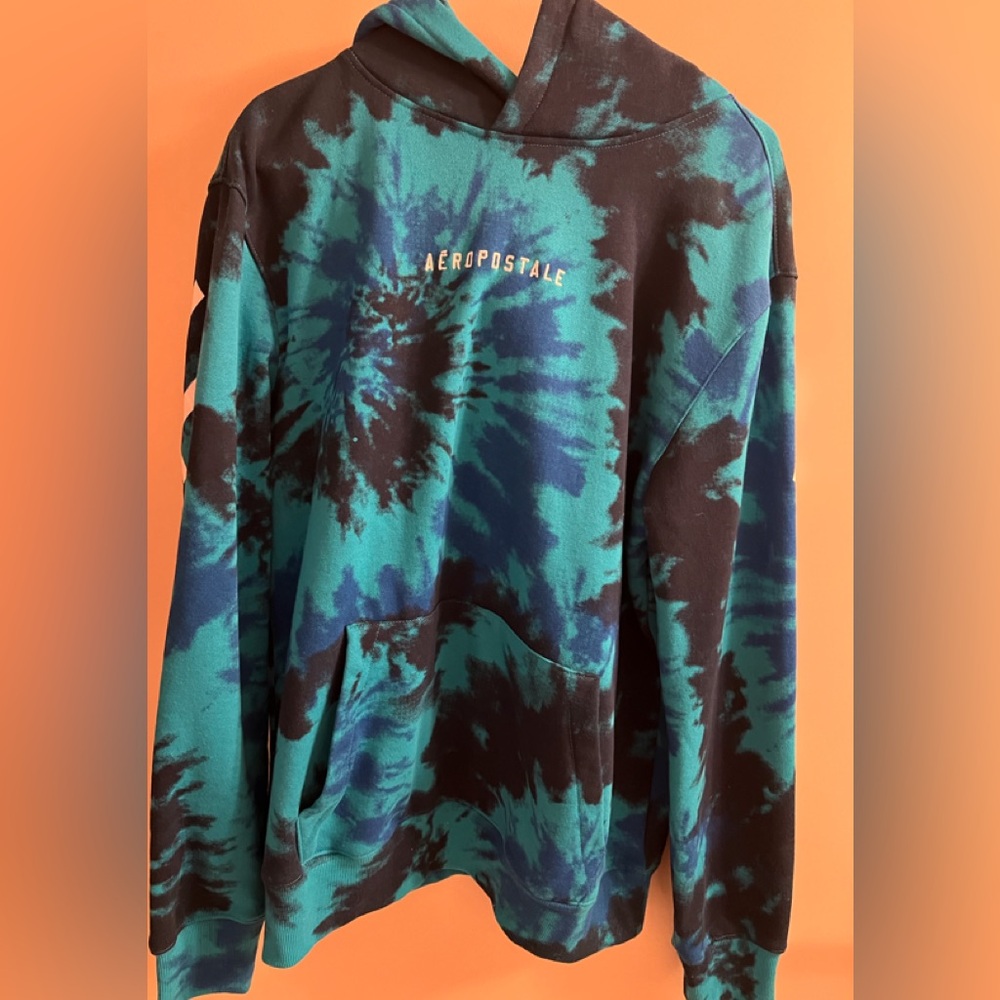 Aeropostale Teal and Navy Tie-Dye Hoodie